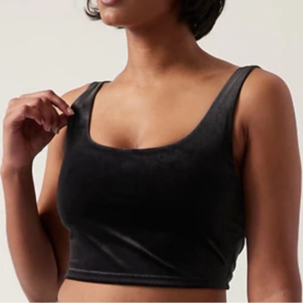 Athleta‎ Black Velour Cut Out Sports Bra Medium